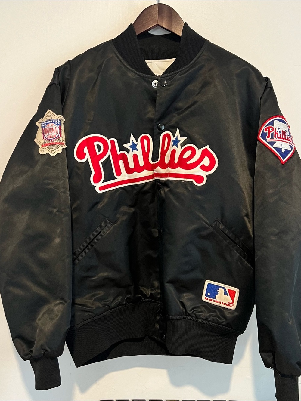 VTG Philadelphia Phillies Felco snap bomber satin bomber jacket Sz Large